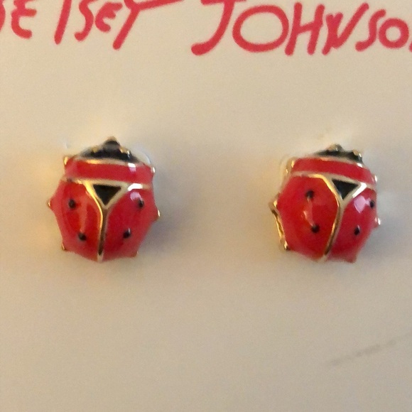 Betsey Johnson Gold Tone Red & Black Enamel Ladybug Stud Earrings NWT - Picture 8 of 12